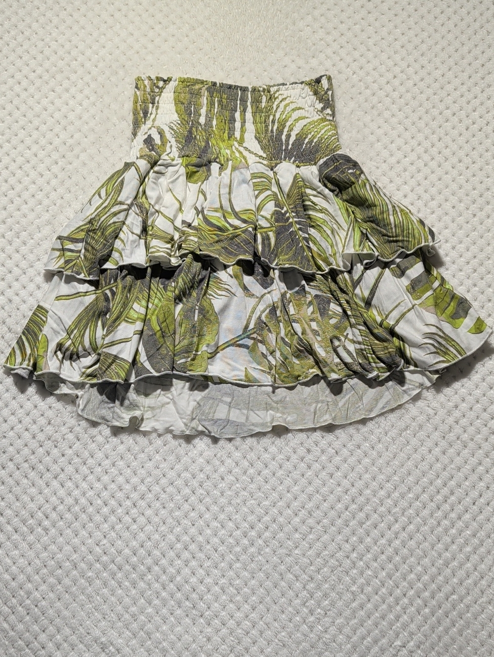 Chaser Tiered Ruffle Palm Leaf Print Smocked Mini Skirt